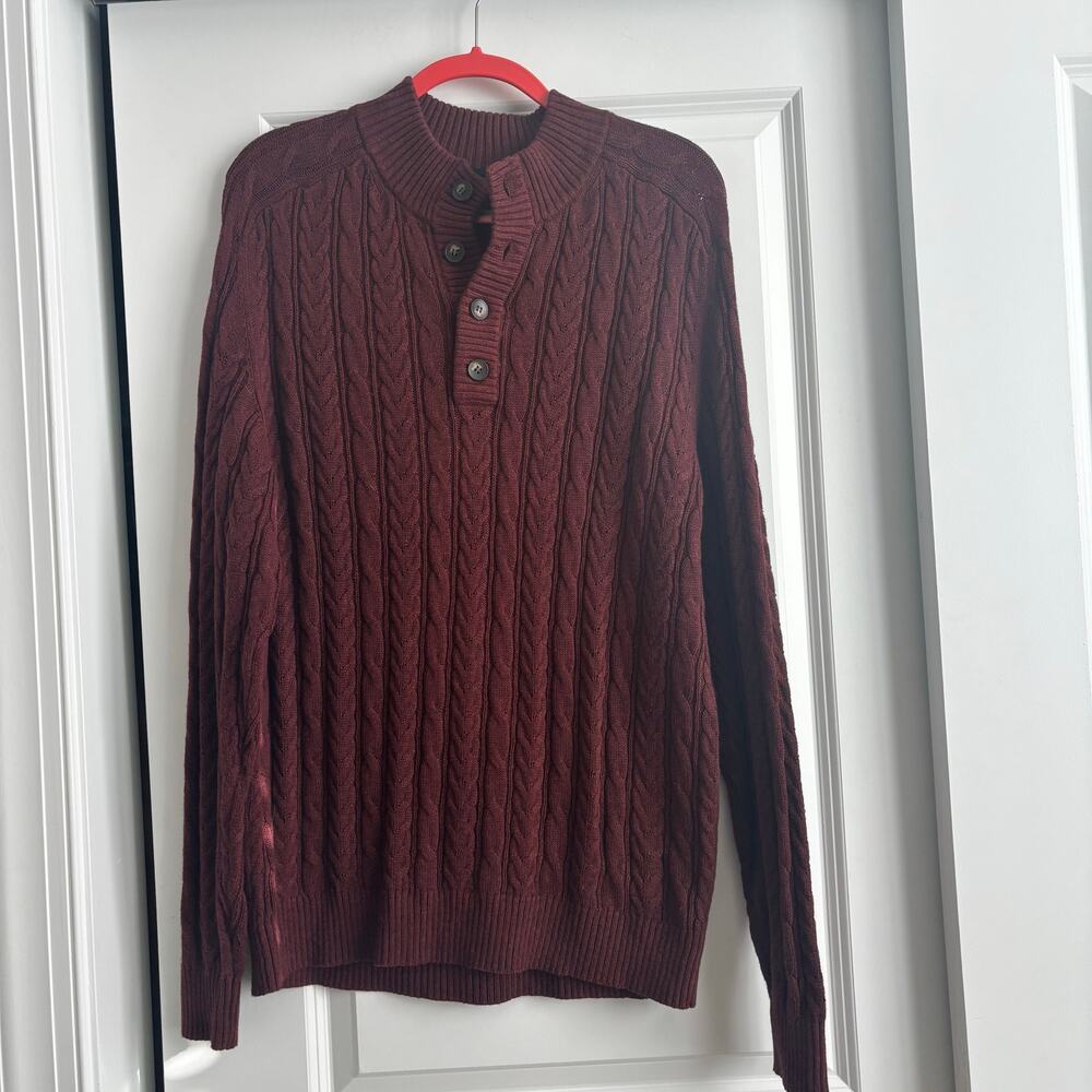 Bobby Jones 1930 Men’s Wool Blend Red CableKnit Henley Sweater Sz L Old Money